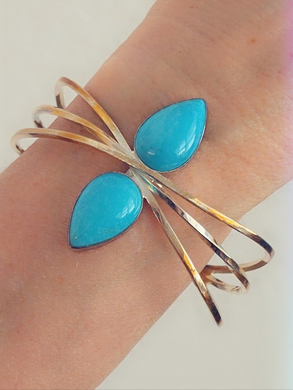 Estate Turquoise Cuff Bracelet Sterling Silver 925
